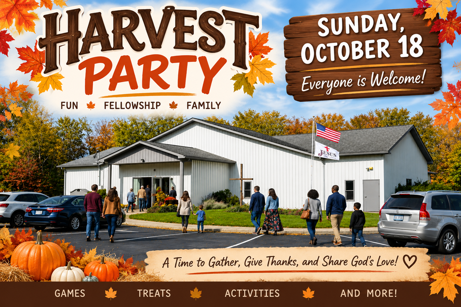 Harvest Party, Sunday October 18: fun, fellowship, family