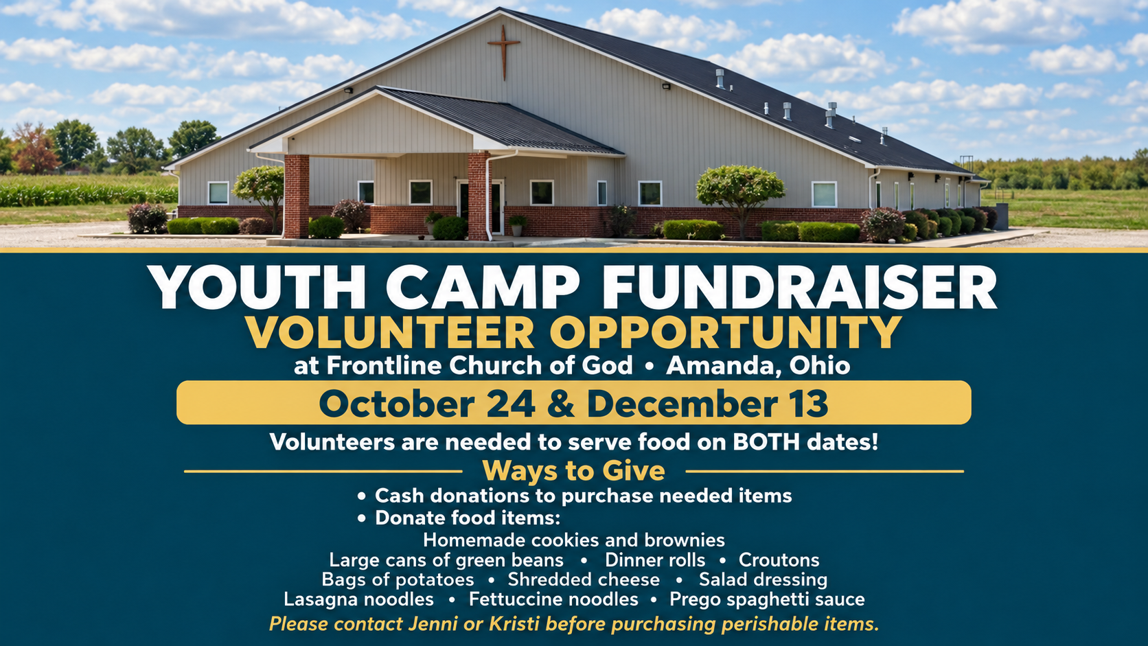Youth Camp Fundraiser volunteer opportunity, October 24 and December 13